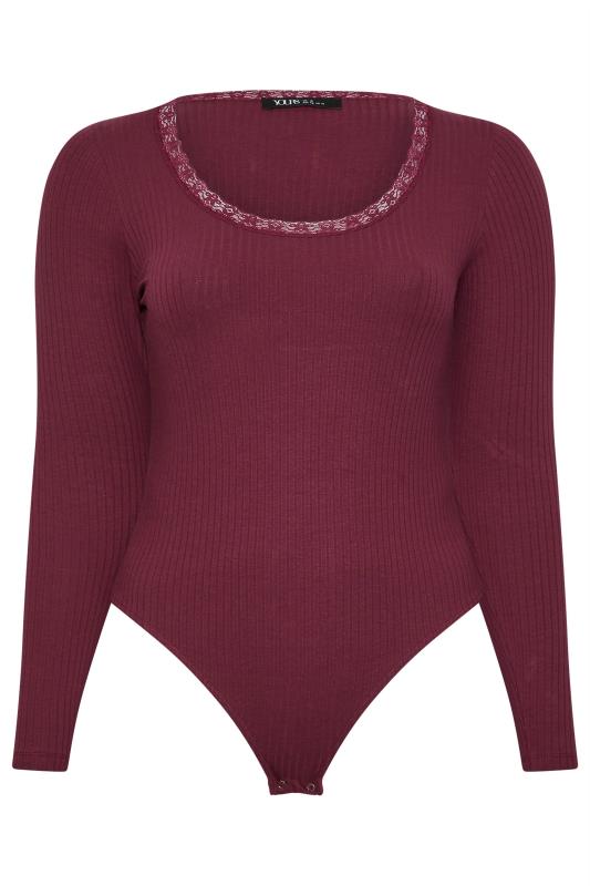 YOURS Plus Size Wine Red Long Sleeve Lace Bodysuit | Yours Clothing 5