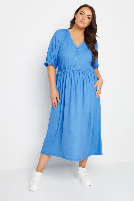 Yours Plus Size Blue Textured Midaxi Dress | Yours Clothing  2