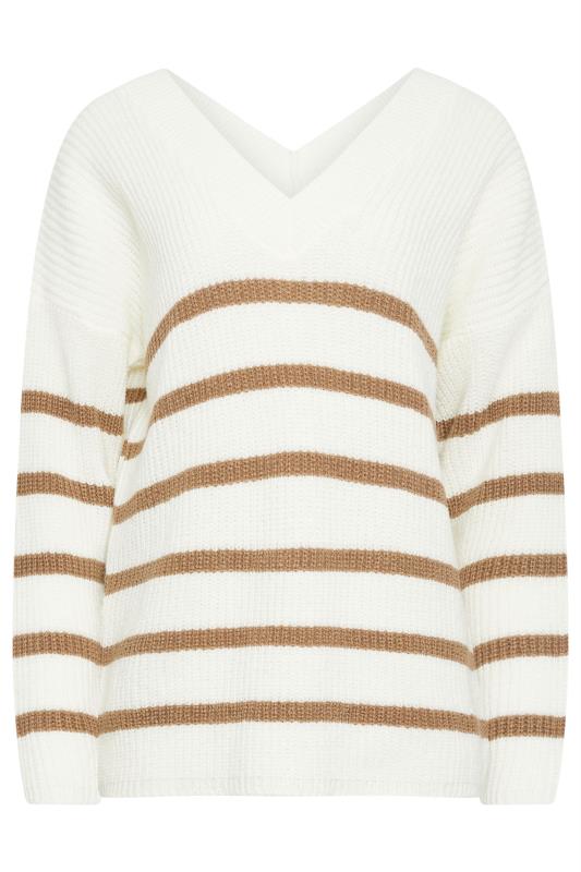 LTS Tall White & Beige Brown V-Neck Stripe Jumper | Long Tall Sally  5