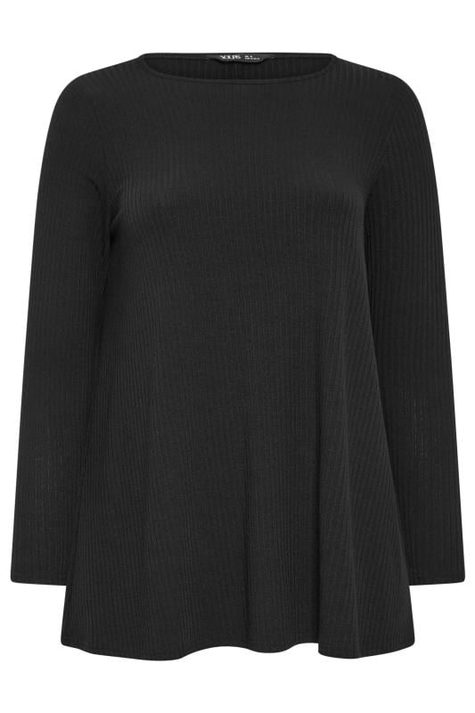 YOURS Plus Size Black Long Sleeve Ribbed Swing Top | Yours Clothing 7