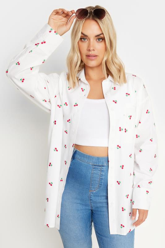 YOURS Plus Size White Embroidered Cherry Shirt | Yours Clothing 1