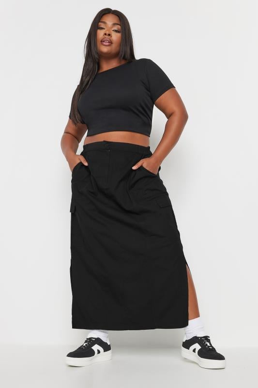 YOURS Plus Size Black Cargo Maxi Skirt | Yours Clothing  1