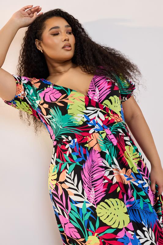YOURS Plus Size Black Rainbow Leaf Print Wrap Dress | Yours Clothing 4