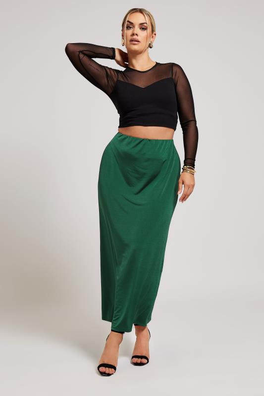 YOURS LONDON Plus Size Emerald Green Slinky Maxi Skirt | Yours Clothing 2
