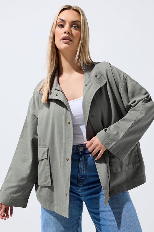  LIMITED COLLECTION Curve Stone Grey Funnel Neck Shacket
