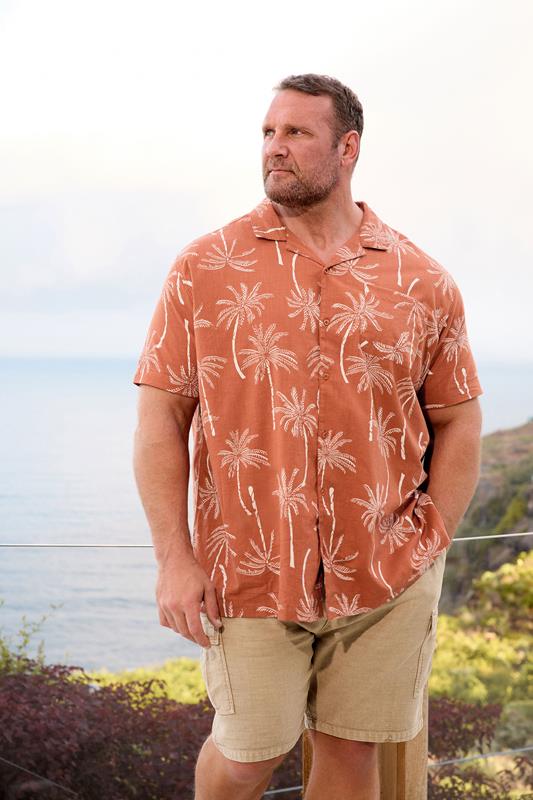 BadRhino Big & Tall Clay Orange Palm Tree Print Short Sleeve Shirt | BadRhino 1