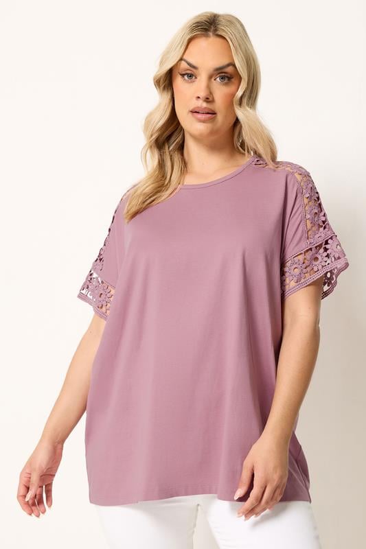 YOURS Plus Size Pink Crochet T-Shirt | Yours Clothing 1