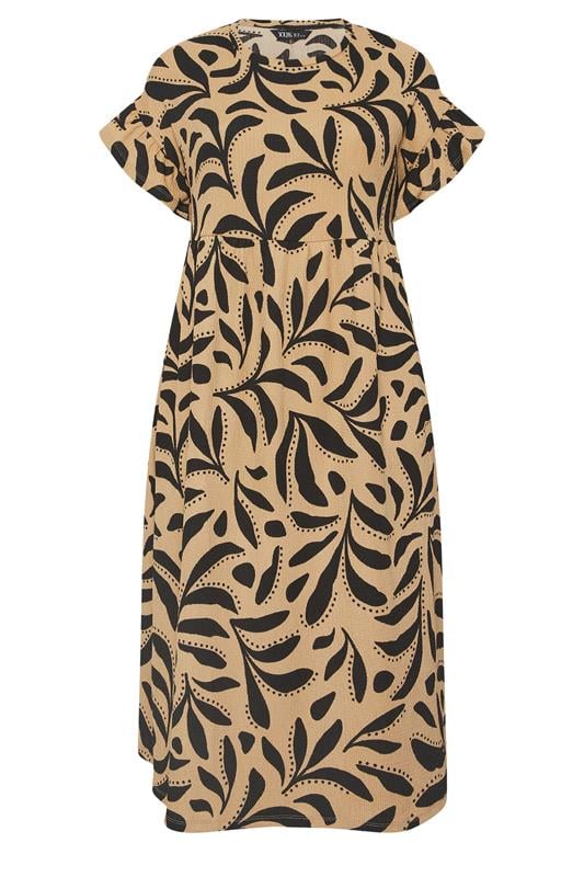YOURS Plus Size Brown Abstract Frill Sleeve Dress | Yours Clothing 5