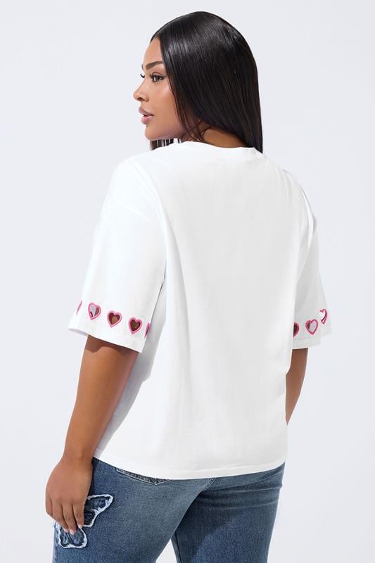 LIMITED COLLECTION Plus Size White Heart Cut Out Sleeve T-Shirt | Yours Clothing  4
