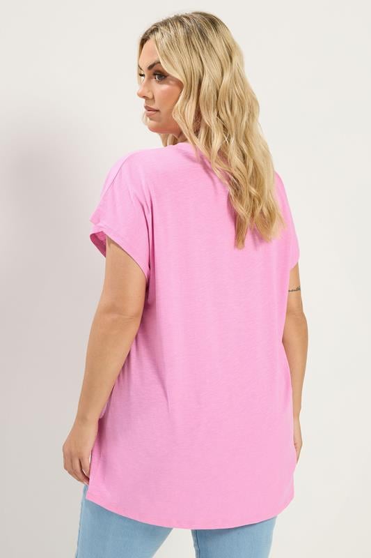 YOURS Plus Size Pink Stud Grown-On Sleeve T-Shirt | Yours Clothing 2