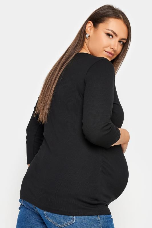 BUMP IT UP MATERNITY Plus Size Black Ribbed Popper Fastening Top | Yours Clothing 3