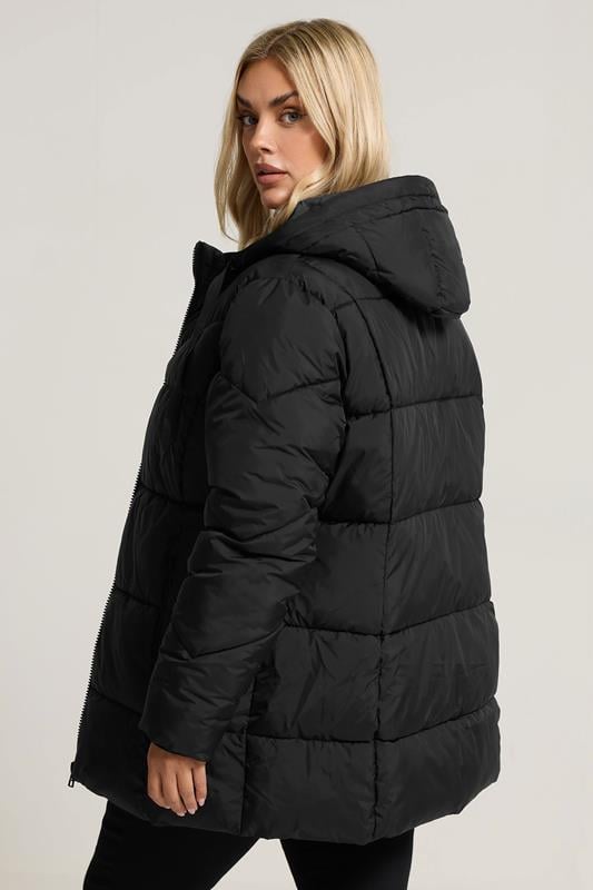 YOURS Plus Size Black Short Padded Coat | Yours Clothing 2