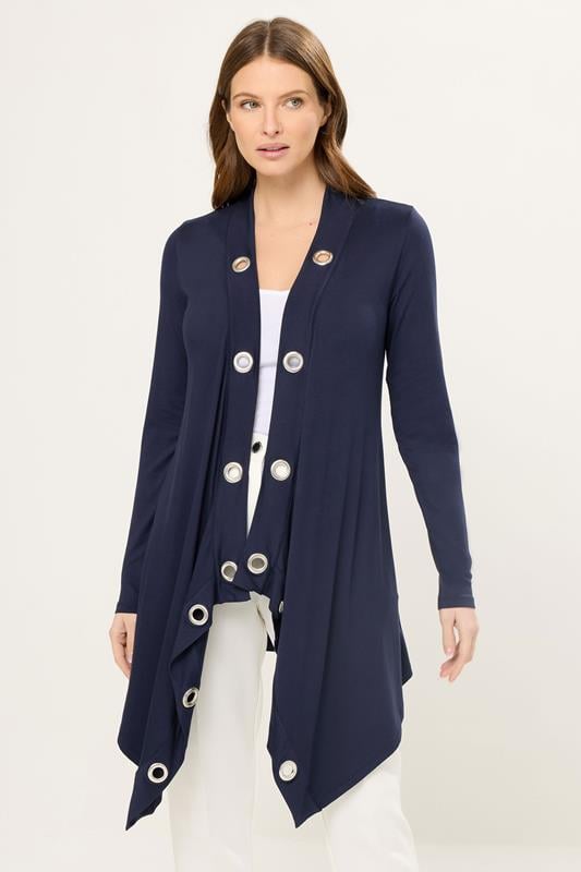 Women's  STAR Navy Blue Eyelet Detail Waterfall Cardigan