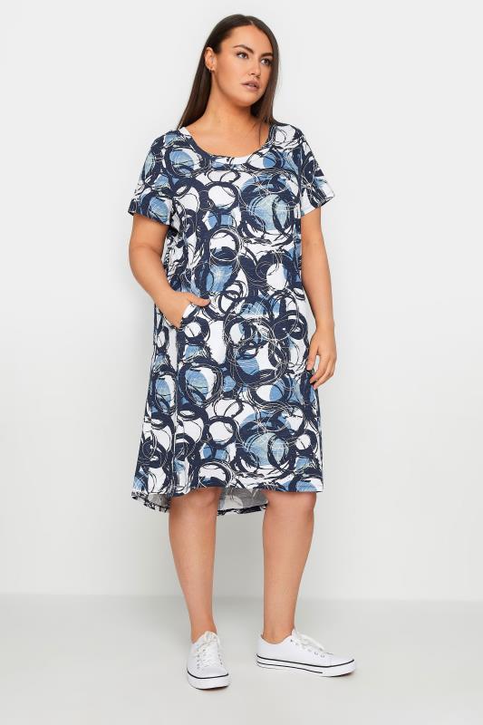 Plus Size  Evans Blue & White Abstract Print Dress