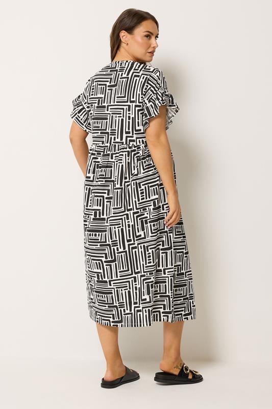 YOURS Plus Size Black Abstract Frill Sleeve Dress | Yours Clothing 2