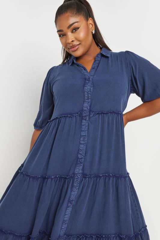 YOURS Plus Size Blue Button Front Chambray Midi Dress | Yours Clothing 4