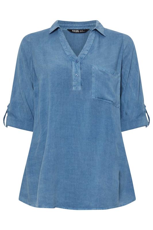 YOURS Plus Size Blue Overhead Chambray Shirt | Yours Clothing  5