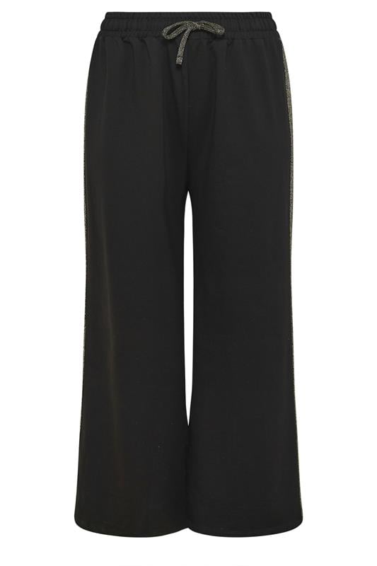 YOURS Plus Size Black Shimmer Side Stripe Wide Leg Joggers | Yours Curve 5