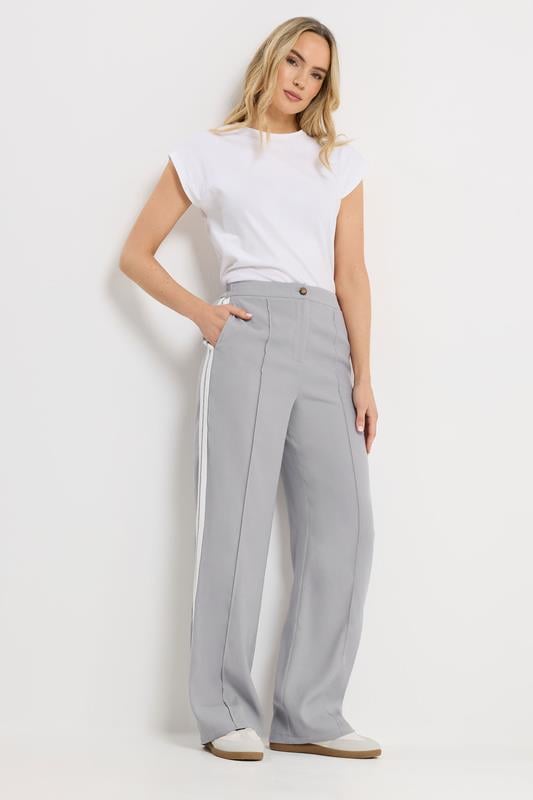  LTS Tall Light Grey Side Stripe Wide Leg Trousers