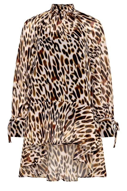  STAR Brown Animal Print Dipped Hem Tunic Top