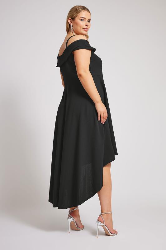 YOURS LONDON Plus Size Black Bardot Dipped Hem Dress | Yours Clothing 4