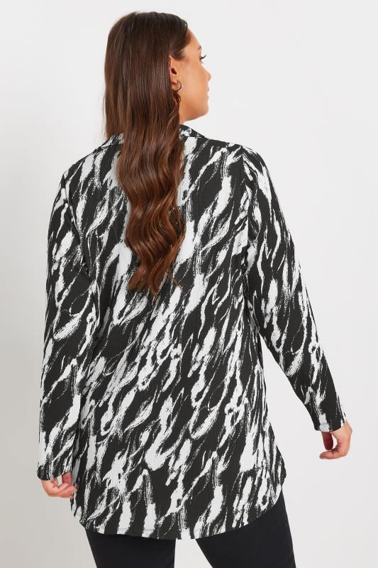 YOURS Plus Size Black & White Abstract Print Textured Shirt | Yours Clothing  3