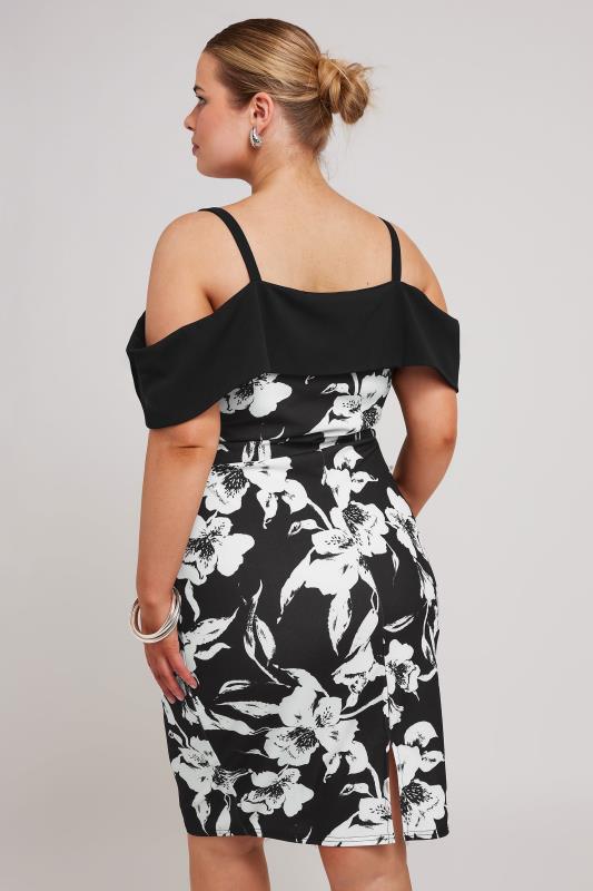 YOURS LONDON Plus Size Black Floral Print Bardot Shift Dress | Yours Clothing 3