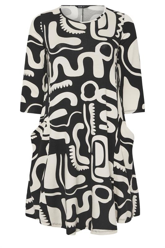 YOURS Plus Size Black Abstract Geometric Tunic Dress | Yours Clothing 5