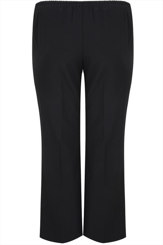 Plus Size Black Elasticated Stretch Straight Leg Trousers | Yours Clothing 6