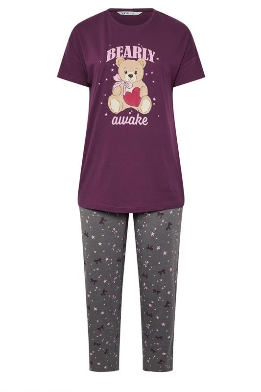 YOURS Plus Size Burgundy Red 'Bearly Awake' Pyjama Set | Yours Clothing 5