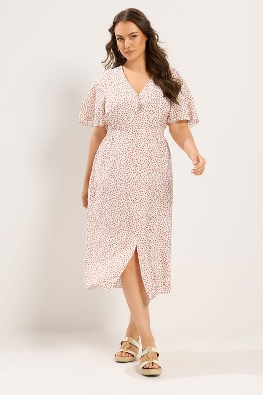 YOURS Plus Size Ivory White Floral Tea Dress | Yours Clothing 1