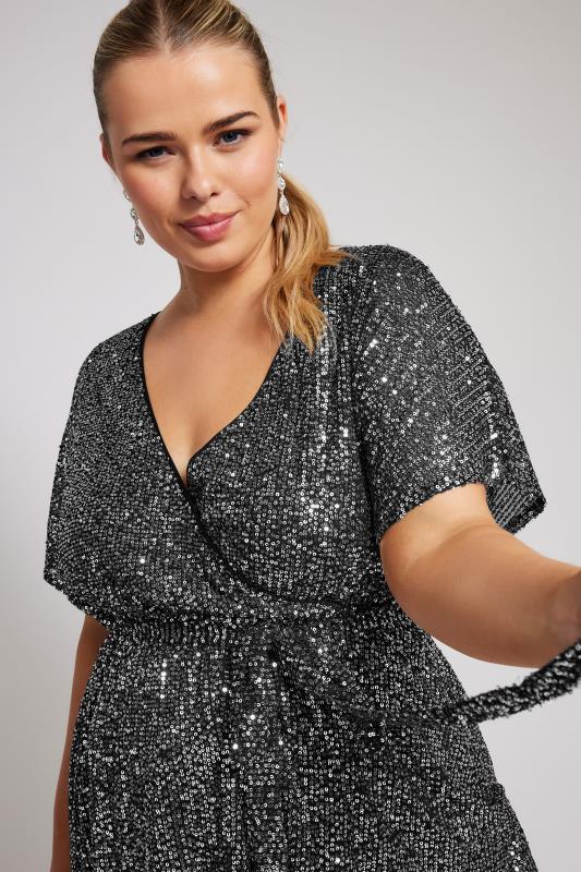 YOURS LONDON Plus Size Silver Sequin Wrap Top | Yours Clothing  2