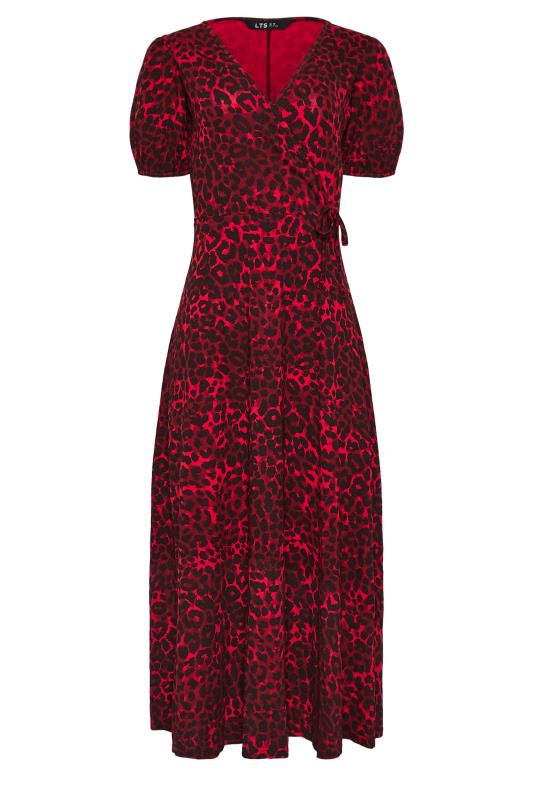 LTS Tall Women's Burgundy Red Leopard Print Wrap Midi Dress | Long Tall Sally 5