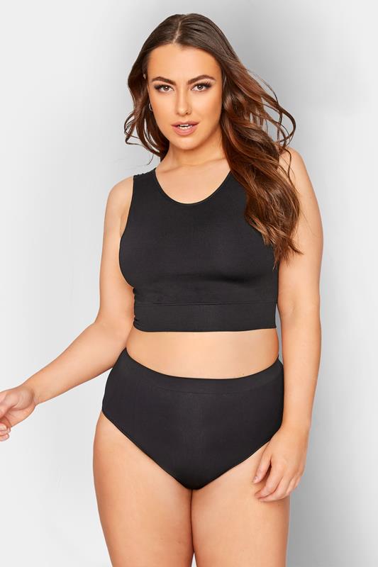YOURS Plus Size Black Seamless Longline Padded Bralette Top | Yours Clothing 2