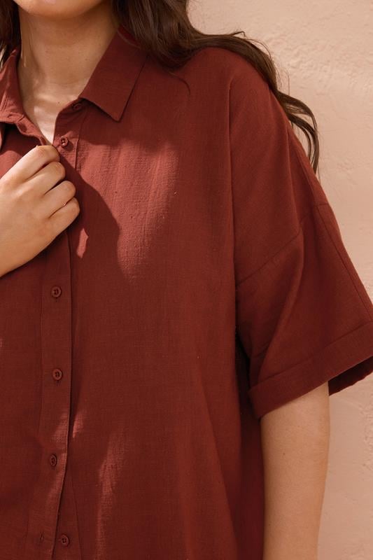 EVANS Plus Size Rust Orange Short Sleeve Cotton Shirt | Evans 4