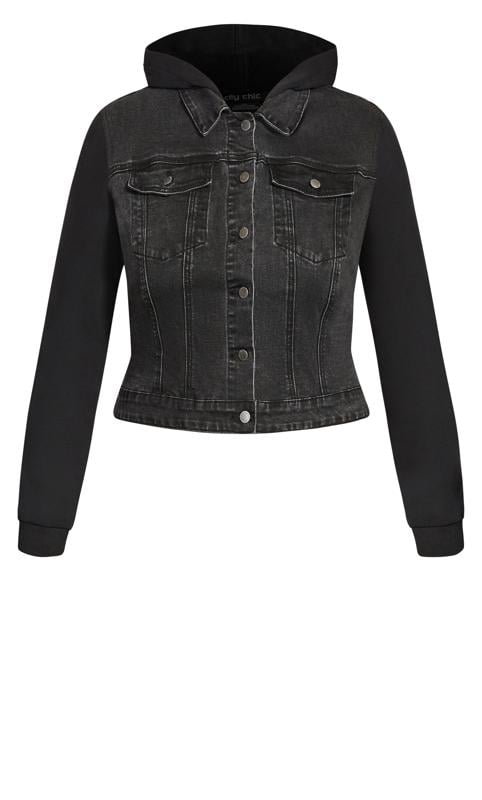 Evans Black Denim Mix Hooded Jacket Evans