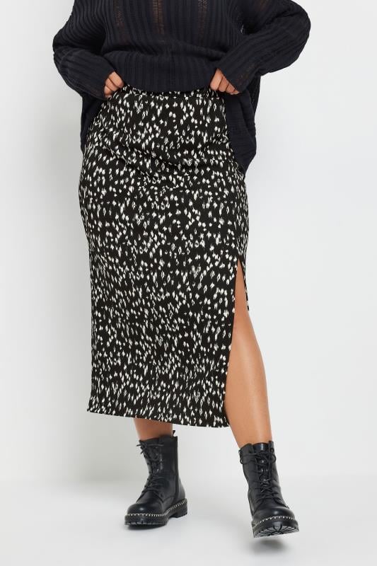 YOURS Plus Size Black Abstract Print Textured Midaxi Skirt | Yours Clothing  1