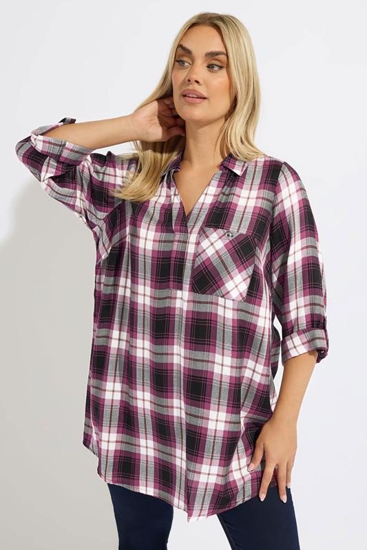 YOURS Curve Black & Pink Check Overhead Shirt
