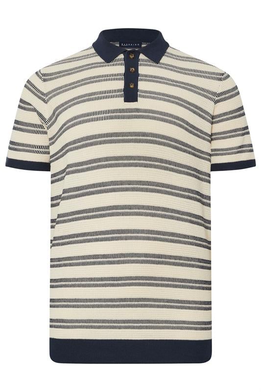 BadRhino Big & Tall Navy Blue & Cream Knitted Polo Shirt | BadRhino 6