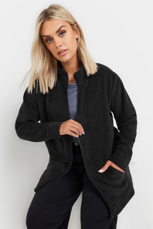 YOURS Plus Size Black Zip Fleece Jacket | Yours Clothing 2