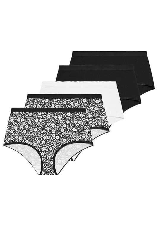 YOURSET 5 PACK Curve Black & White Floral Full Briefs