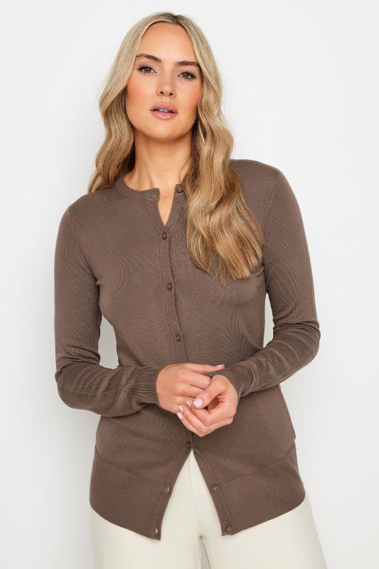 LTS Tall Mocha Brown Button Down Knit Cardigan | Long Tall Sally  1