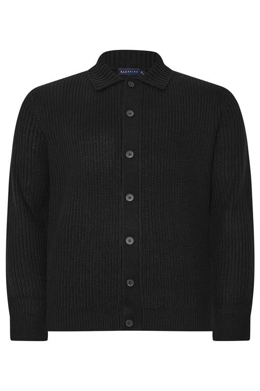 BadRhino Big & Tall Black Long Sleeve Knitted Shirt | BadRhino 1