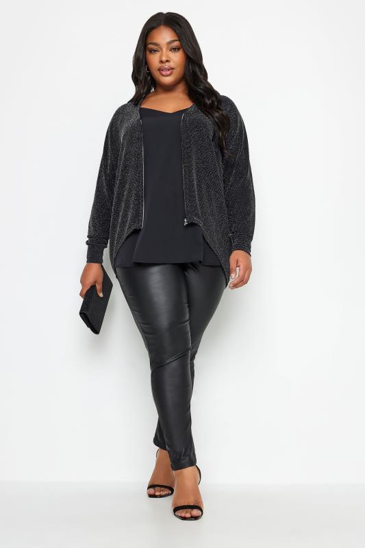 YOURS Plus Size Black Glitter Zip Through Top | Yours Clothing 4