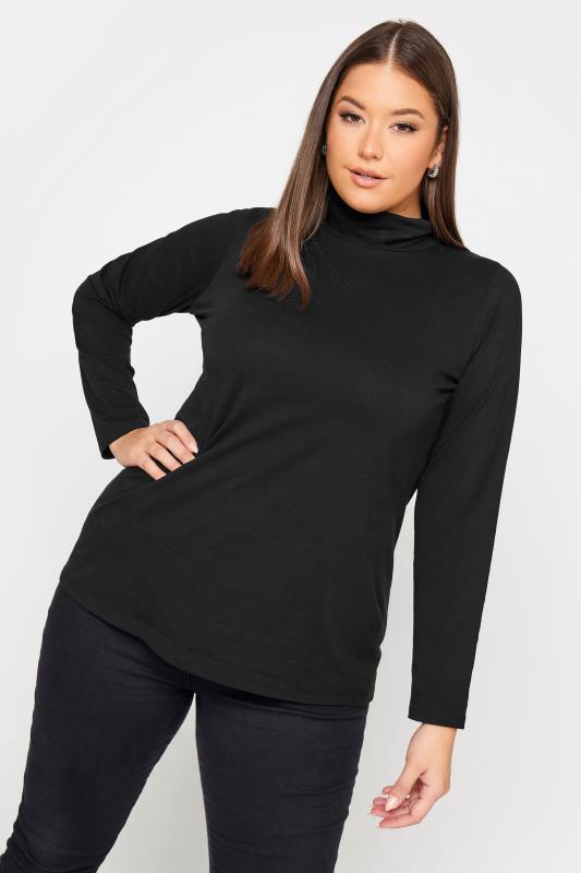 YOURS 2 PACK Curve Black & Natural Stripe Turtle Neck Tops | Yours Clothing 3