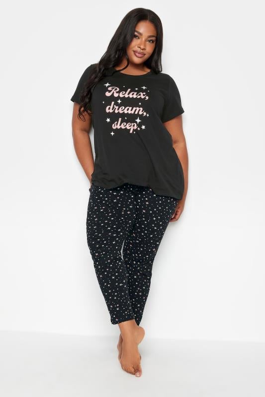 Plus Size  YOURS Curve Black 'Relax Dream Sleep' Star Print Pyjama Set