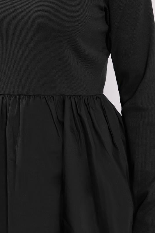 YOURS Plus Size Black Mixed Rib Peplum Top | Yours Clothing 6