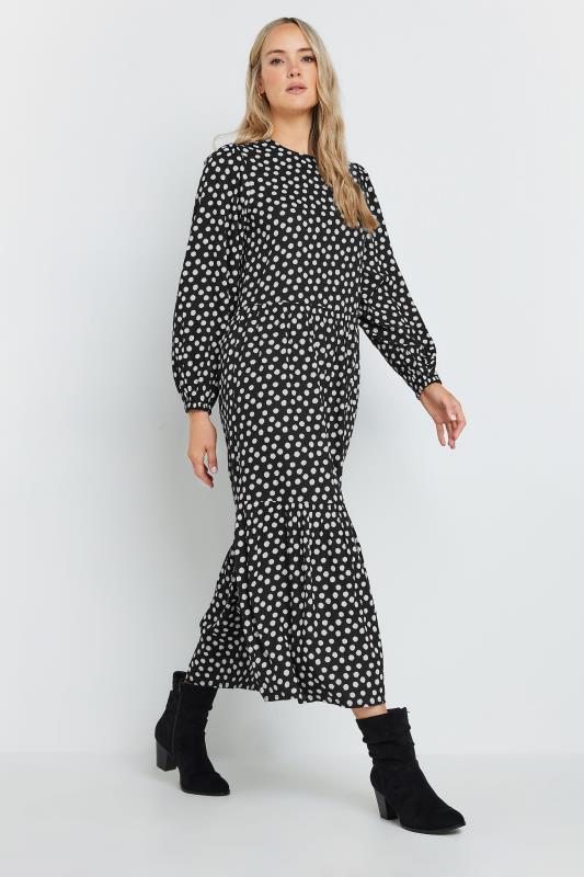 LTS Tall Women's Black Spot Print Tiered Smock Dress | Long Tall Sally 3