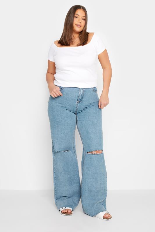 LTS Tall Women's Blue Ripped Knee Wide Leg Jeans | Long Tall Sally 2