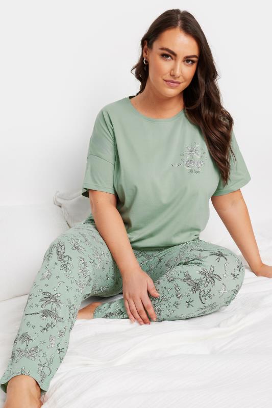 YOURS 4 PACK Plus Size Green Jungle Print Pyjama Set | Yours Clothing 2